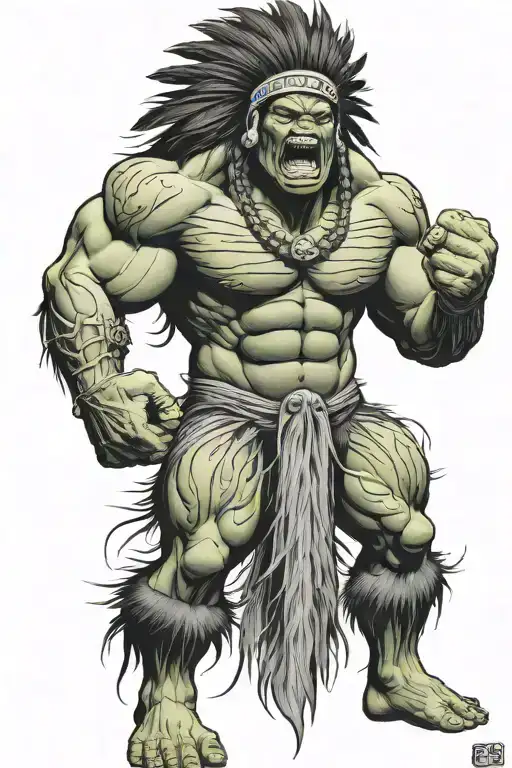 Full Body Hulk Indian Chief Angry Yelling  tattoo design idea