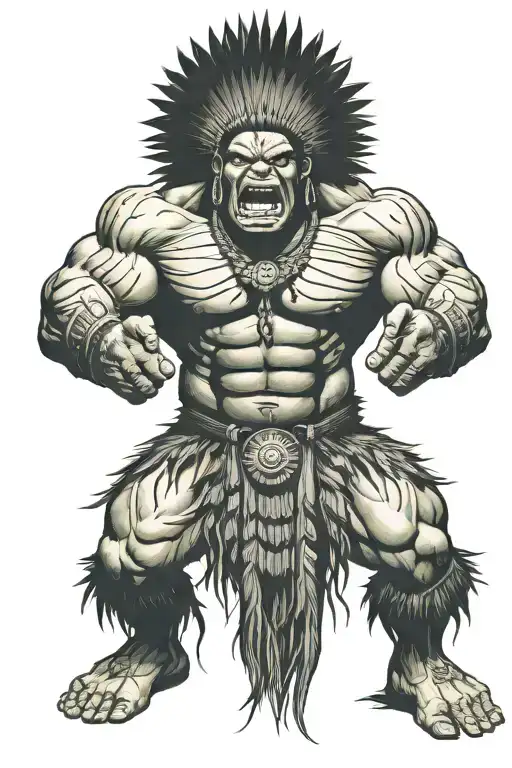 Full Body Hulk Indian Chief Angry Yelling  tattoo design idea