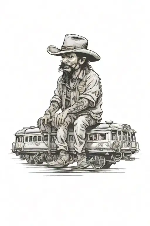 hobo cowboy riding train like a horse tattoo design idea