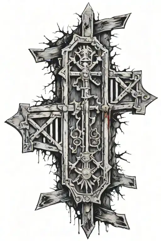 railroad stake bloody tattoo design idea