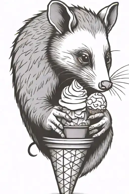 opossum eating ice cream cone  tattoo design idea