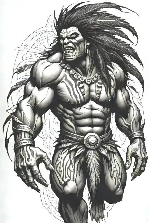 native american chief hulk monster roaring full body tattoo design idea