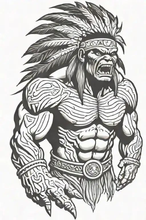 native american chief hulk monster yelling tattoo design idea