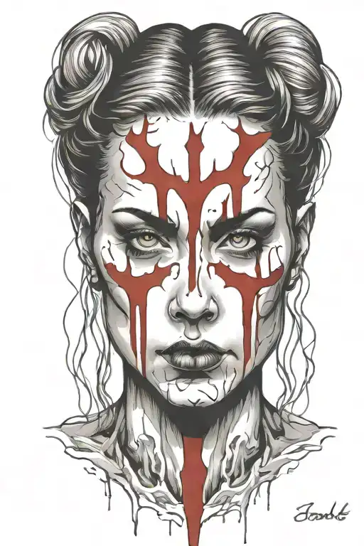 bloody face woman outline tattoo design idea