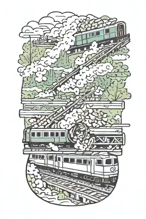 Rail, firewood, bushes, fire, train crash tattoo design idea