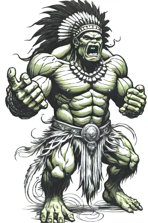 Full Body Hulk Indian Chief Angry Yelling  tattoo design idea