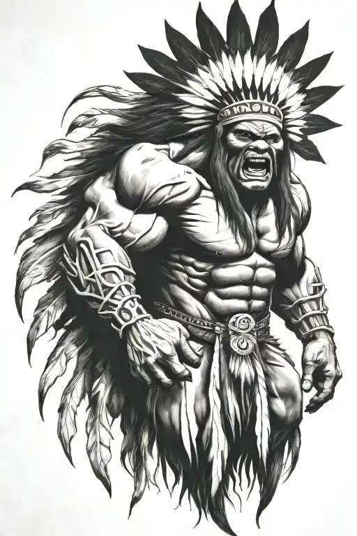 native american chief hulk monster roaring tattoo design idea