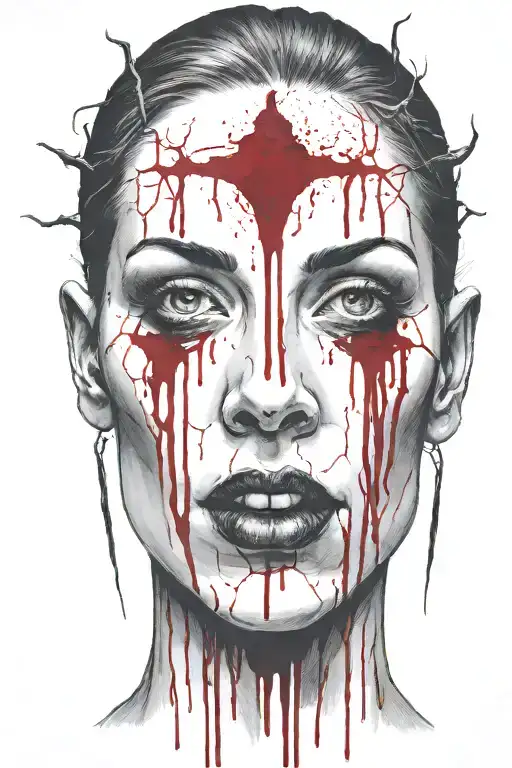 bloody head of a woman tattoo design idea