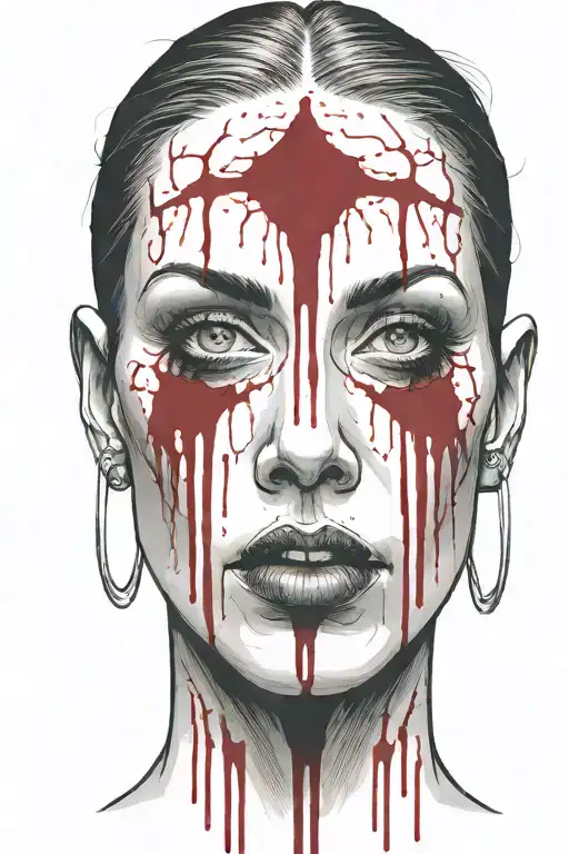 bloody head of a woman tattoo design idea