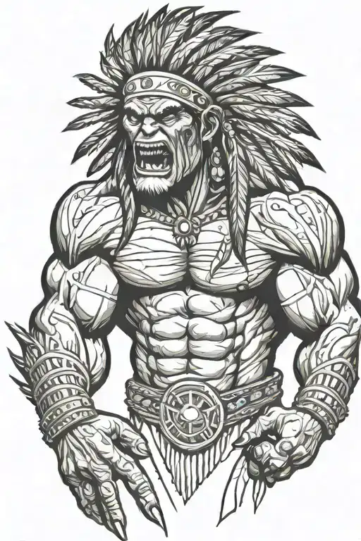 native american chief hulk monster yelling tattoo design idea