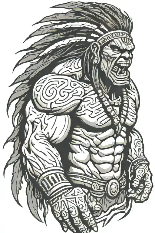 native american chief hulk monster yelling tattoo design idea