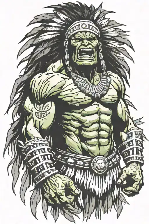 native american chief hulk monster roaring tattoo design idea