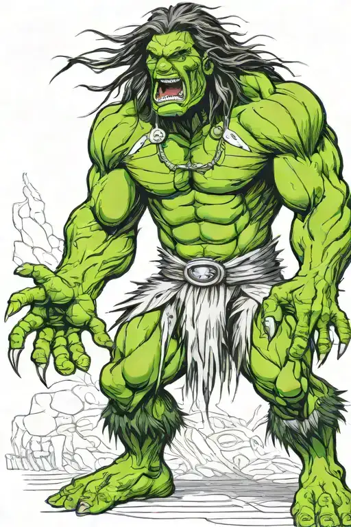 native american chief hulk monster roaring full body tattoo design idea
