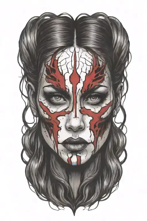 bloody face woman outline tattoo design idea