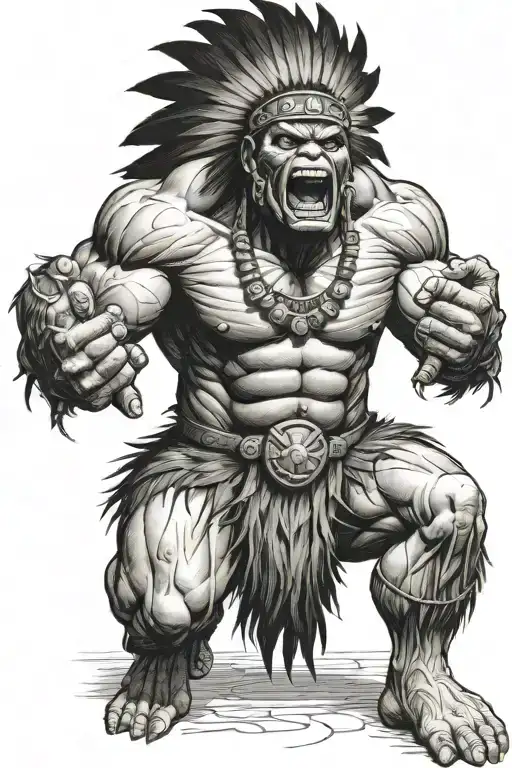Full Body Hulk Indian Chief Angry Yelling  tattoo design idea