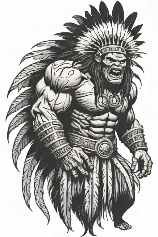 native american chief hulk monster roaring tattoo design idea