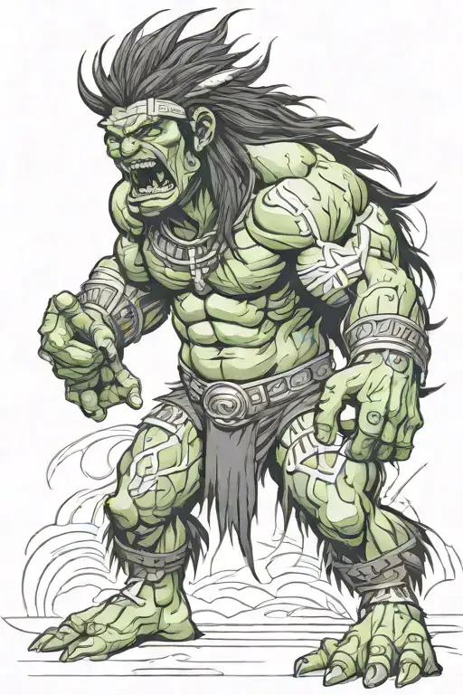 native american chief hulk monster roaring full body tattoo design idea