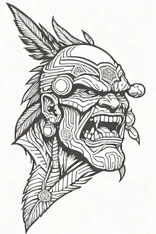 native american chief hulk monster yelling tattoo design idea