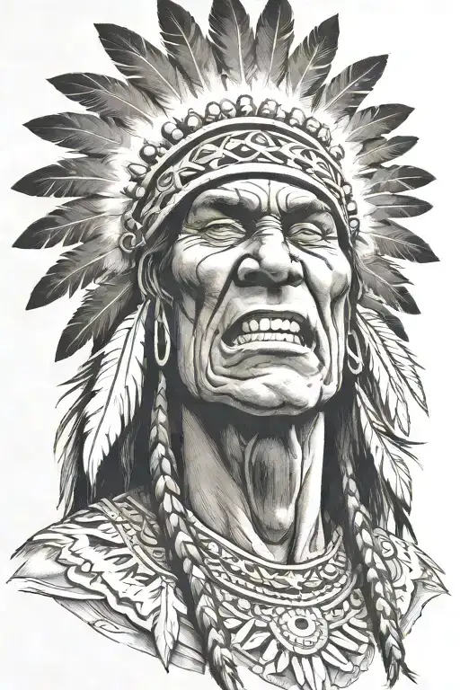 Native American Chief Feather Hulk yelling  Full Body tattoo design idea