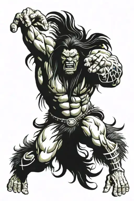 native american chief full body hulk mutant angry roaring tattoo design idea