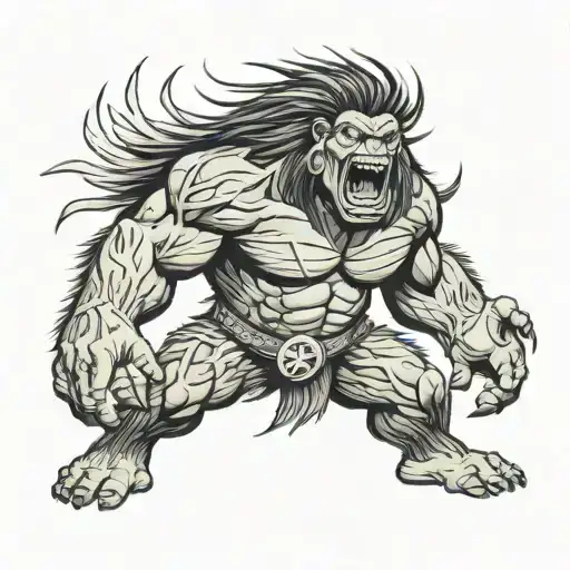 native american chief hulk monster roaring full body tattoo design idea