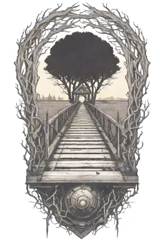 Rail, firewood, bushes, fire, abandon train tattoo design idea