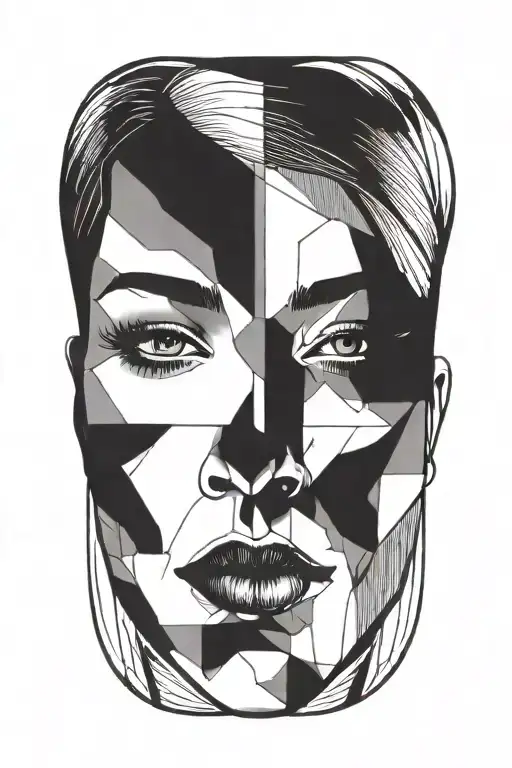 head of a woman with solid black eyes simple tattoo design idea