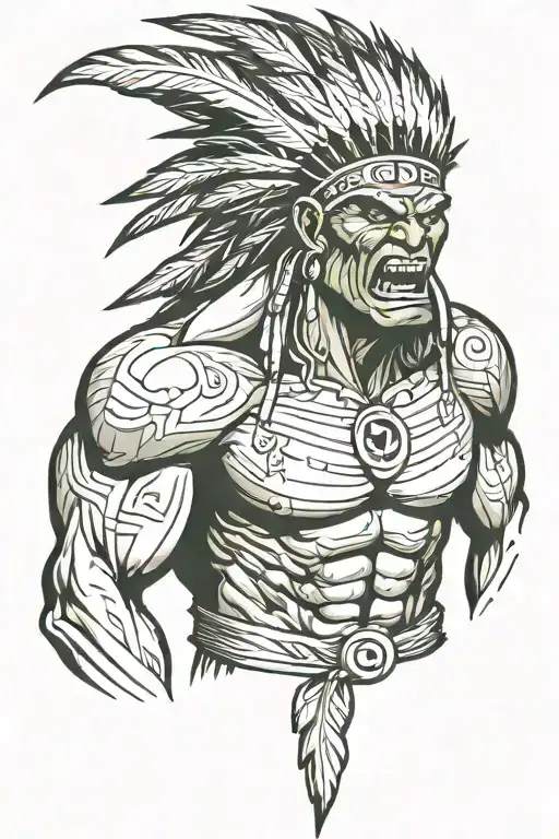 native american chief hulk monster yelling tattoo design idea