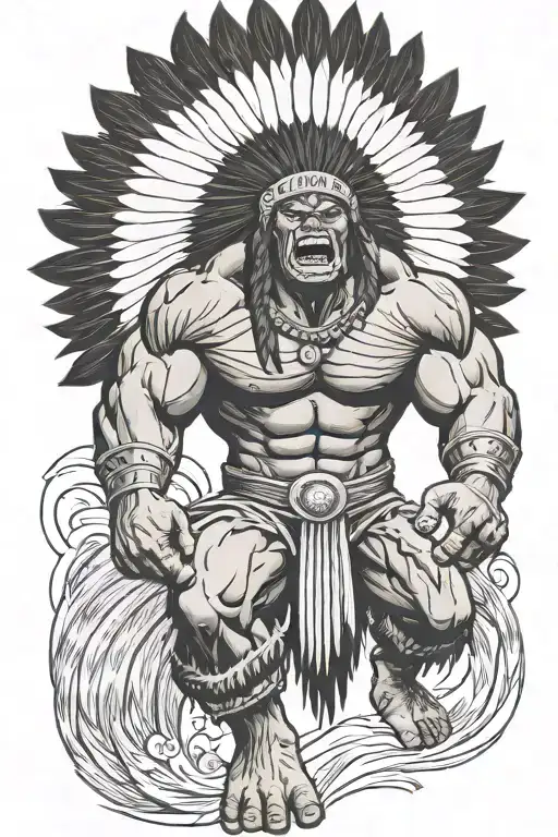 Full Body Hulk Indian Chief Angry Yelling  tattoo design idea