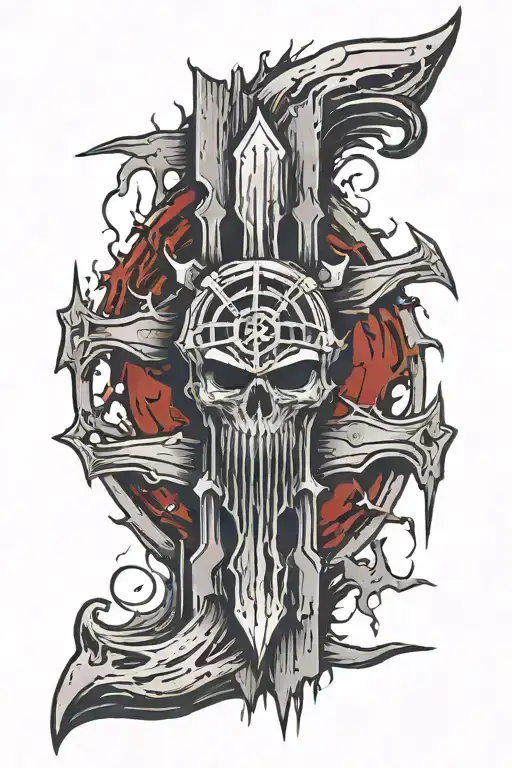 railroad spike bloody tattoo design idea