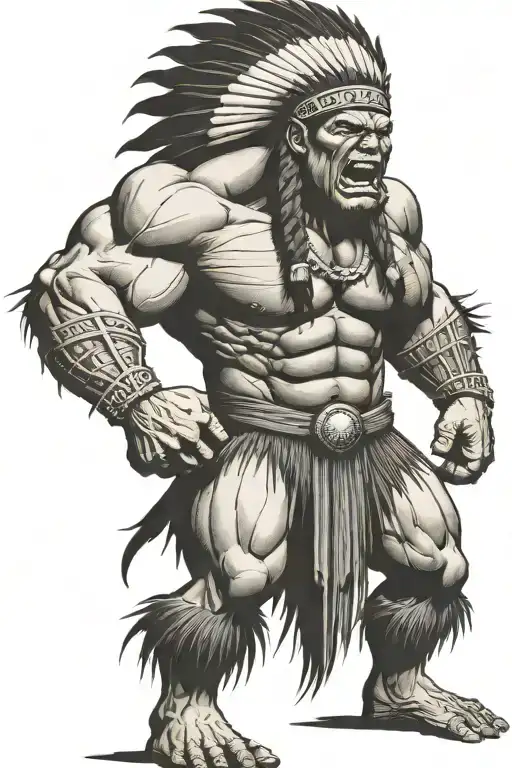 Full Body Hulk Indian Chief Angry Yelling  tattoo design idea