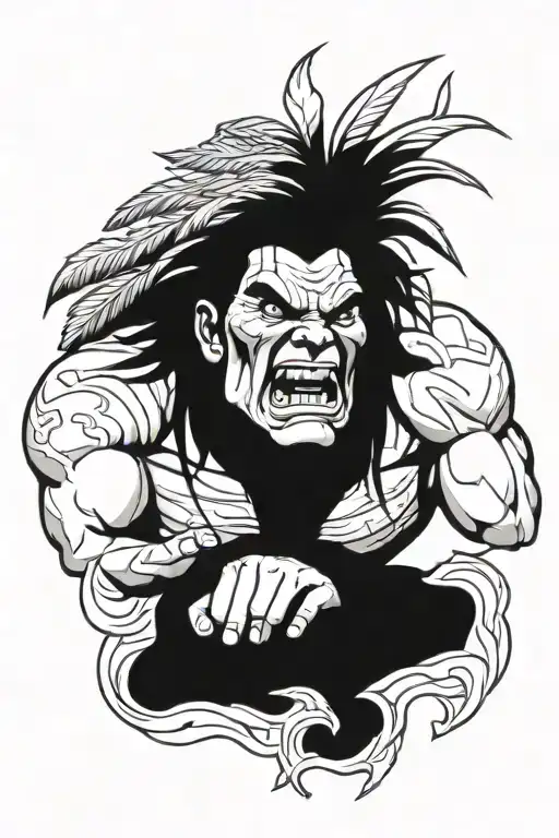 native american chief hulk monster roaring tattoo design idea