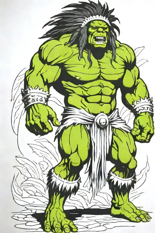 Full Body Hulk Indian Chief Angry Yelling  tattoo design idea