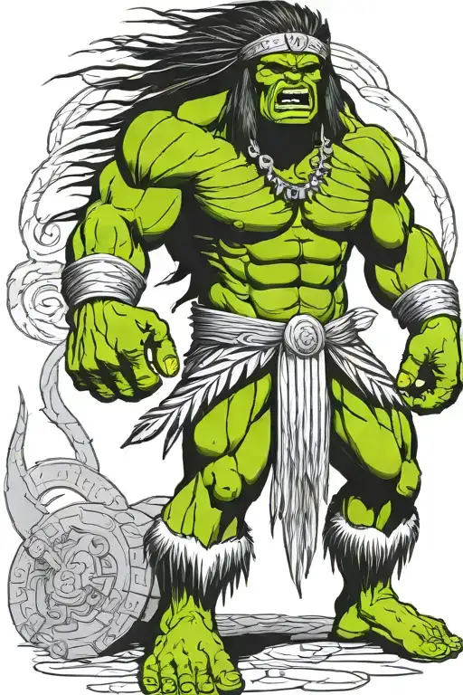 Full Body Hulk Indian Chief Angry Yelling  tattoo design idea