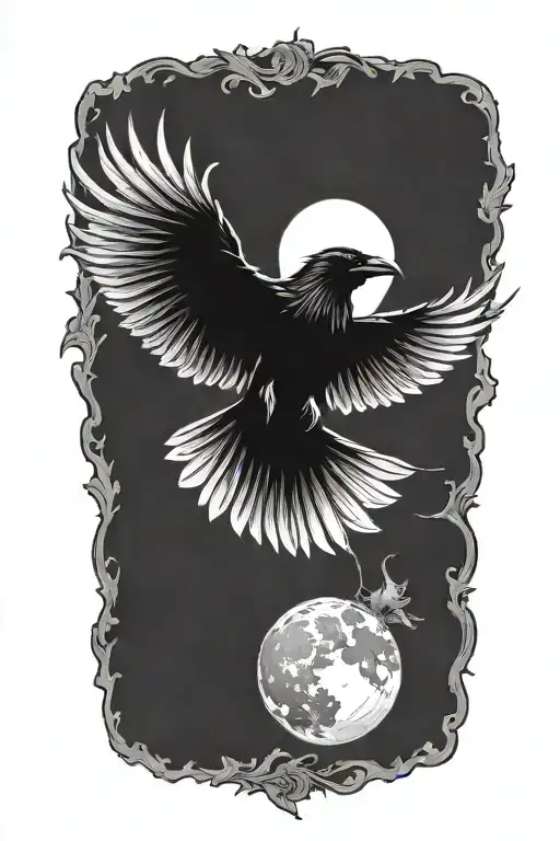 Raven Flying Blackout tattoo design idea