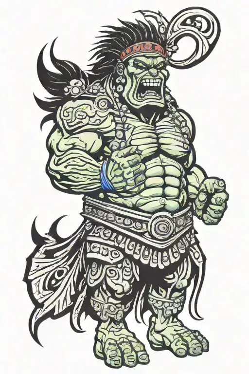 Native Chief Hulk Angry Screaming Full Body tattoo design idea