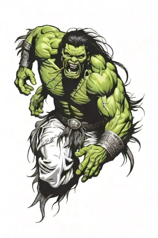 Native American Chief Hulk Angry Screaming Full Body tattoo design idea