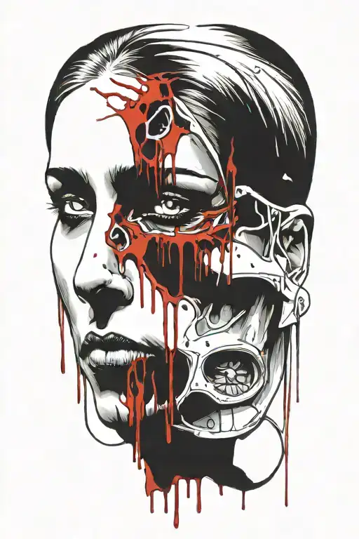 bloody head of a woman face illustrated tattoo design idea