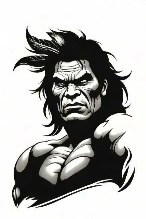 native american chief full body hulk mutant tattoo design idea
