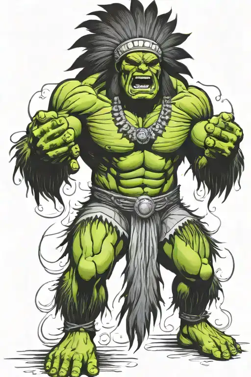 Full Body Hulk Indian Chief Angry Yelling  tattoo design idea