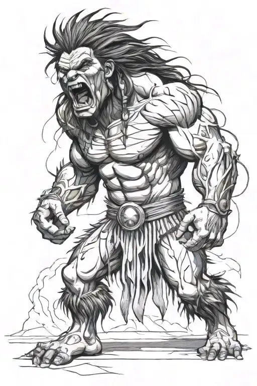 native american chief hulk monster roaring full body tattoo design idea
