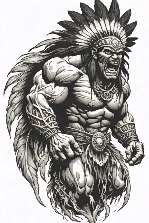 native american chief hulk monster roaring full body tattoo design idea