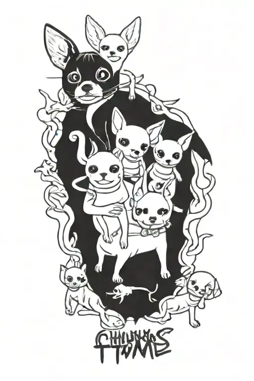 chihuahuas adventure time style illustration playing tattoo design idea