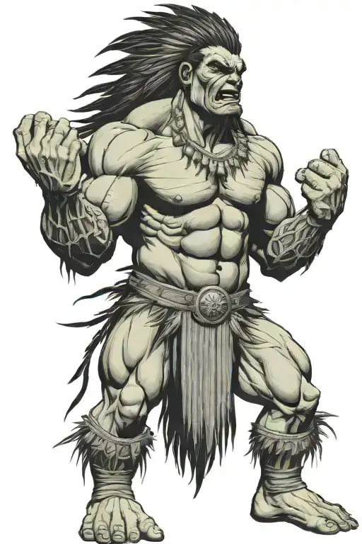 Full Body Hulk Indian Chief Angry Yelling  tattoo design idea