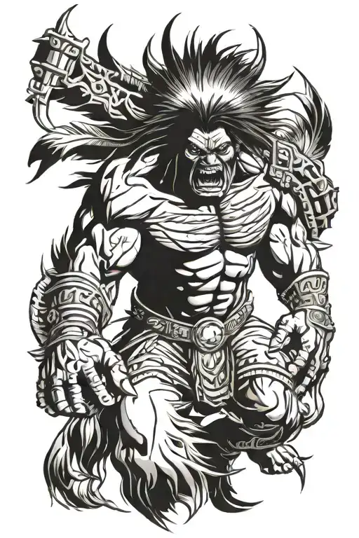 native american chief full body hulk mutant angry tattoo design idea