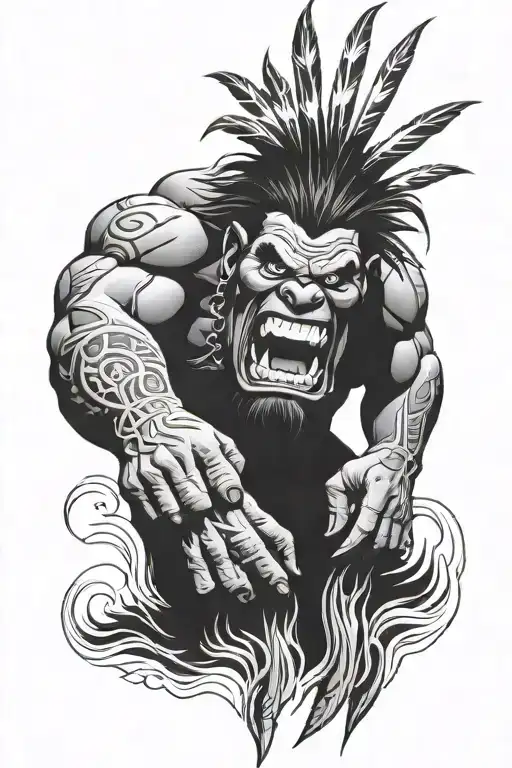 native american chief hulk monster roaring tattoo design idea