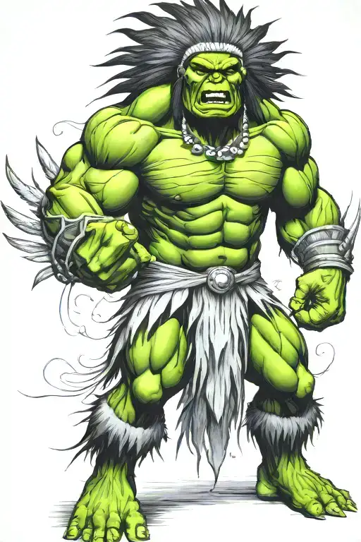 Full Body Hulk Indian Chief Angry Yelling  tattoo design idea
