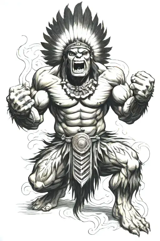 Full Body Hulk Indian Chief Angry Yelling  tattoo design idea