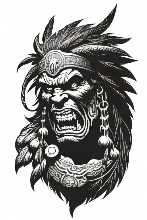 native american chief hulk monster roaring tattoo design idea