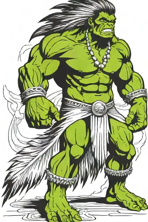 Full Body Hulk Indian Chief Angry Yelling  tattoo design idea